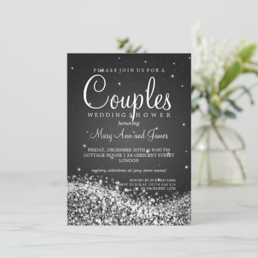 Elegant Couples Shower Sparging Wave Black Kaart (Staand voorkant)