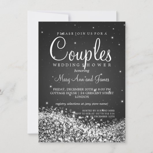 Elegant Couples Shower Sparging Wave Black Kaart (Voorkant)