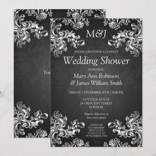 Elegant Couples Shower  Swirls 2 Black Kaart (Voorkant / Achterkant)