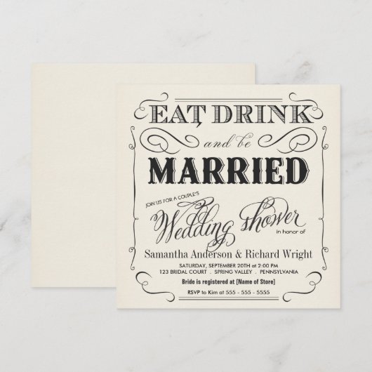 Elegant Couple's Wedding Shower Invitations Kaart (Voorkant / Achterkant)