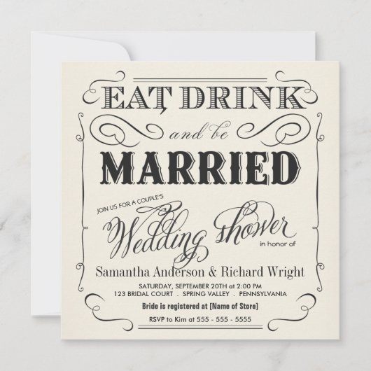 Elegant Couple's Wedding Shower Invitations Kaart (Voorkant)