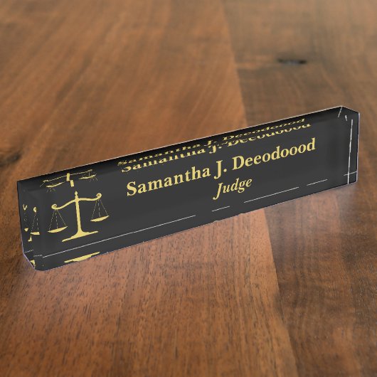 Elegant Court Judge Black Desk Nameplate Naambordje (Zijkant)