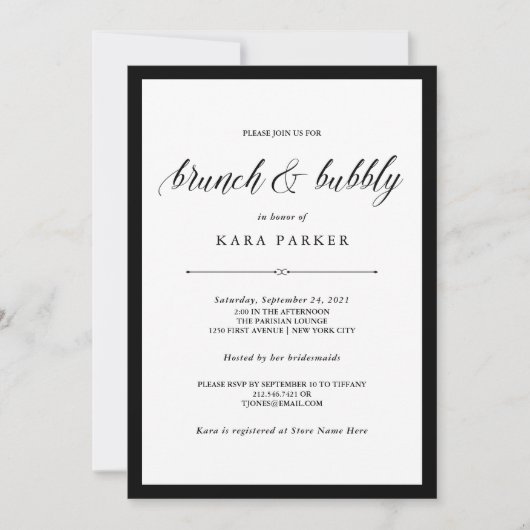 Elegant Couture Black and White Brunch en Bubble Kaart (Voorkant)