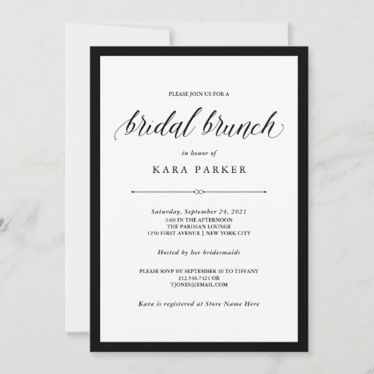 Elegant Couture | Bridal-zwart-wit Brunch Kaart (Voorkant)