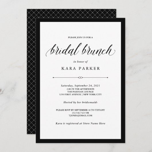 Elegant Couture | Bridal-zwart-wit Brunch Kaart (Voorkant / Achterkant)