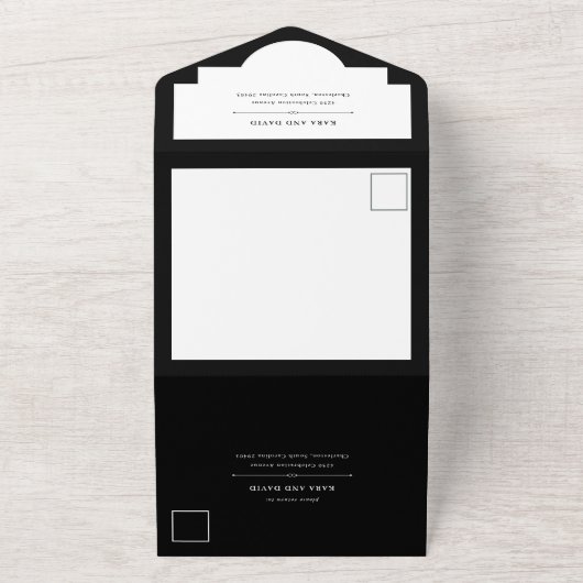 Elegant Couture | Zwarte en witte bruiloft All In One Uitnodiging (Buitenkant)
