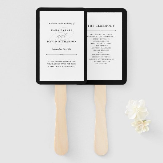 Elegant Couture | Zwarte en witte bruiloft Handwaaier (Voorkant en achterkant)