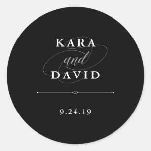 Elegant Couture Zwarte en witte bruiloft Ronde Sticker
