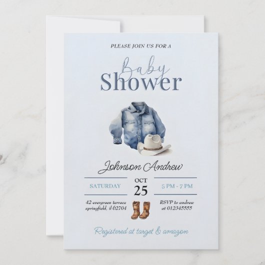 Elegant Cowboy Baby shower uitnodiging (Voorkant)