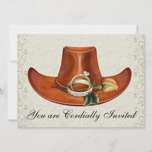 Elegant Cowboy Pet Geel Rose bruiloft uitnodiging (Voorkant)