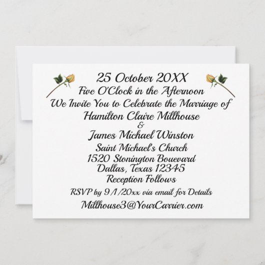 Elegant Cowboy Pet Geel Rose bruiloft uitnodiging (Achterkant)