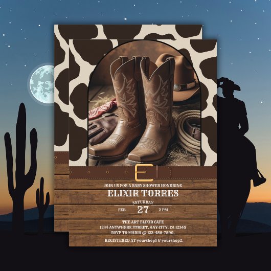 Elegant Cowgirl Boots Baby Shower Kaart