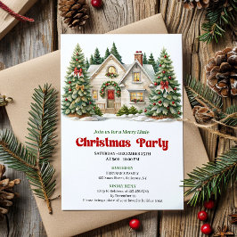 Elegant Cozy Christmas house invitation watercolor Kaart