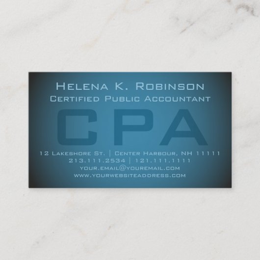 Elegant CPA Certified Public Accountant Blauwgroen Visitekaartje (Voorkant)