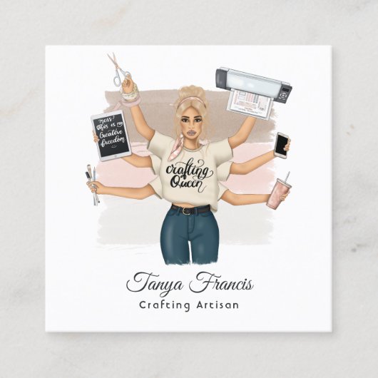 Elegant Crafting Queen Branding Design Vierkante Visitekaartje (Voorkant)