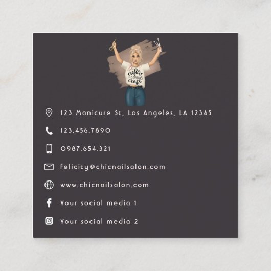 Elegant Crafting Queen Branding Design Vierkante Visitekaartje (Achterkant)