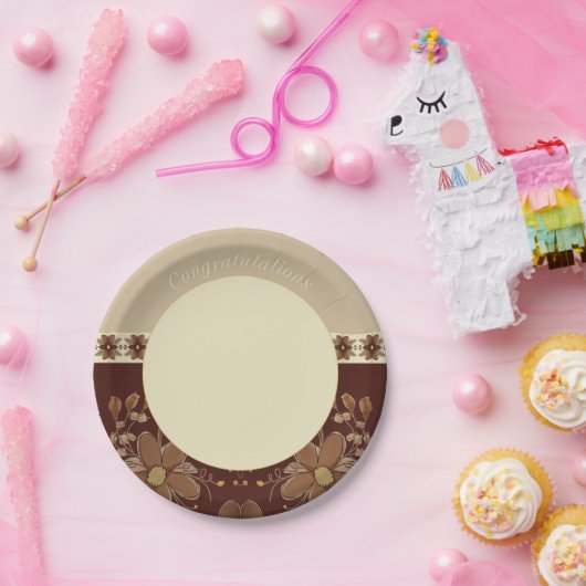 Elegant cram beige en bruin papieren bordje (Feest)