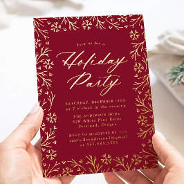 Elegant Cranberry and Gold Snowflake Holiday Party Folie Uitnodiging