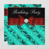 Elegant Cranberry Red Blauwgroen Blue Birthday Par Kaart (Voorkant / Achterkant)