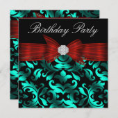 Elegant Cranberry Rood Tealblauw Verjaardagsfeestj Kaart (Voorkant / Achterkant)