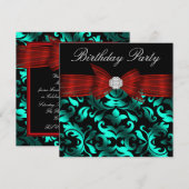 Elegant Cranberry Rood Tealblauwe Verjaardagsfeest Kaart (Voorkant / Achterkant)