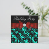 Elegant Cranberry Rood Tealblauwe Verjaardagsfeest Kaart (Staand voorkant)