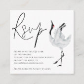 Elegant Crane Bird Script QR Code Weddenschap RSVP Informatiekaartje (Voorkant)