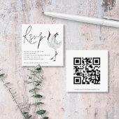 Elegant Crane Bird Script QR Code Weddenschap RSVP Informatiekaartje