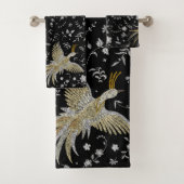Elegant Crane Birds Seamless Pattern Black Bad Handdoek (Insitu)