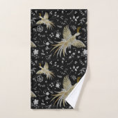 Elegant Crane Birds Seamless Pattern Black Bad Handdoek (Handdoek)