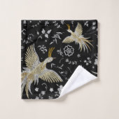 Elegant Crane Birds Seamless Pattern Black Bad Handdoek (Wasdoekje)