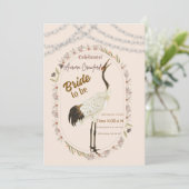 Elegant Crane Floral Border Bridal Shower Invitati Kaart (Staand voorkant)