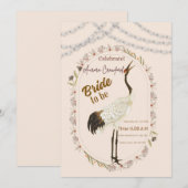 Elegant Crane Floral Border Bridal Shower Invitati Kaart (Voorkant / Achterkant)