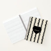 Elegant Cream and Black Stripes Heart Custom Name Notitieboek (Binnen)