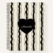 Elegant Cream and Black Stripes Heart Custom Name Notitieboek (Voorkant)
