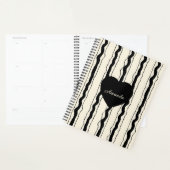 Elegant Cream and Black Stripes Heart Custom Name Planner (Display)