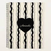 Elegant Cream and Black Stripes Heart Custom Name Planner (Voorkant)