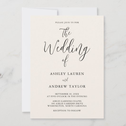 Elegant Cream and Black Wedding Invitation Kaart (Voorkant)