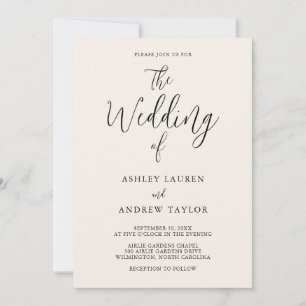Elegant Cream and Black Wedding Invitation Kaart