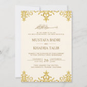 Elegant Cream and Gold Foil Damask Islamic Weddens Kaart (Voorkant)