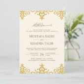 Elegant Cream and Gold Foil Damask Islamic Weddens Kaart (Staand voorkant)