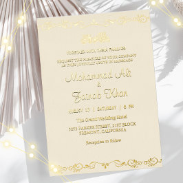 Elegant Cream and Gold Islamic Muslim Weduwen Folie Uitnodiging