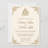 Elegant Cream and Gold Islamic Muslim Weduwen Kaart (Voorkant)
