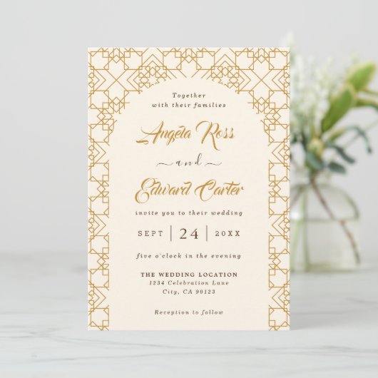 Elegant Cream and Gold Wedding Invitation Save The Date (Staand voorkant)