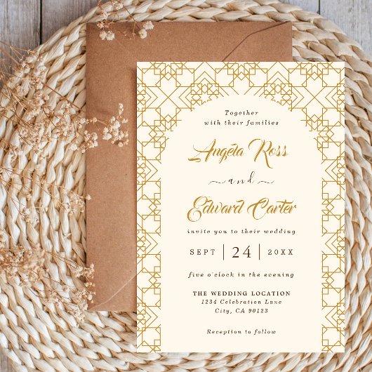 Elegant Cream and Gold Wedding Invitation Save The Date