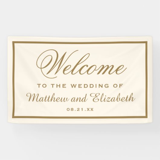 Elegant Cream and Gold Wedding Welcome Spandoek (Horizontaal)