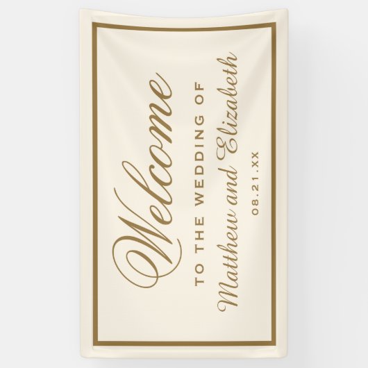 Elegant Cream and Gold Wedding Welcome Spandoek (Verticaal)