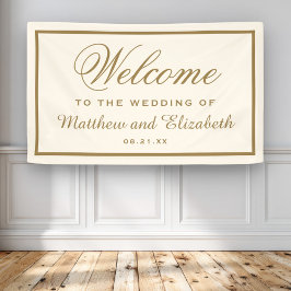 Elegant Cream and Gold Wedding Welcome Spandoek