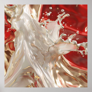 Elegant Cream and Red Fluid Art Poster