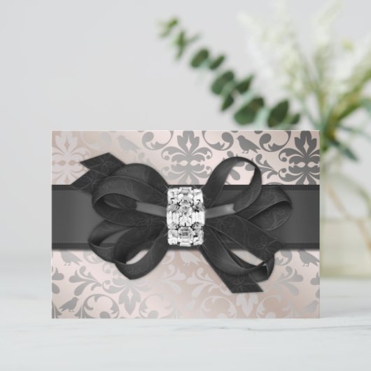 Elegant Cream and Silver RSVP met Bow (Staand voorkant)